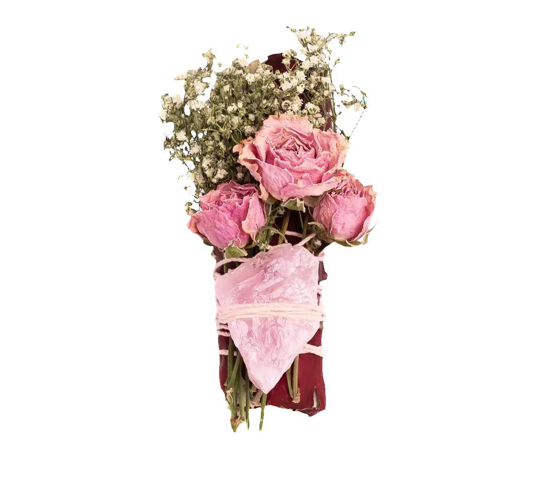 White sage, Flowers, & Rose Quartz Smudge Stick