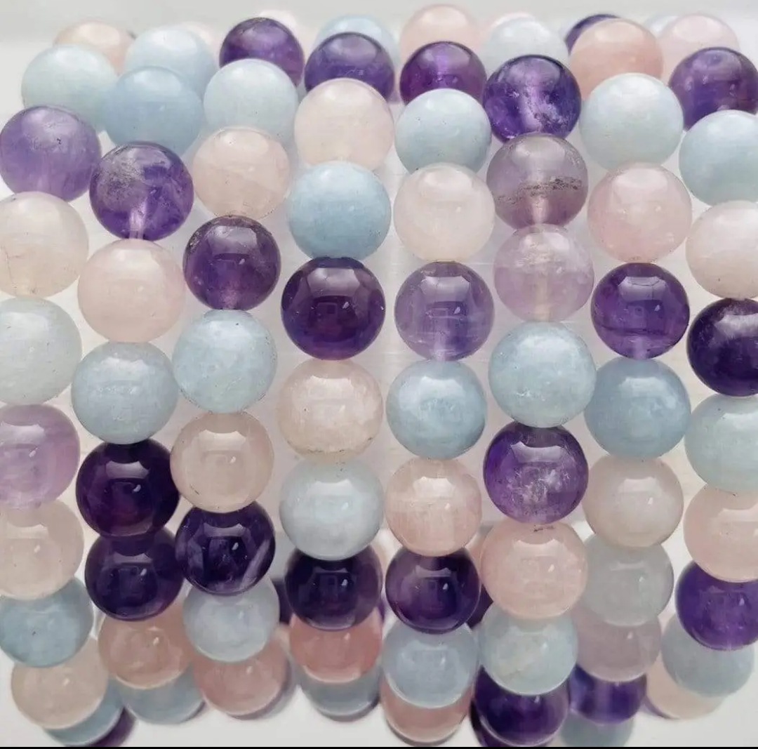 Rose Quartz, Amethyst, & Blue Calcite Bracelet